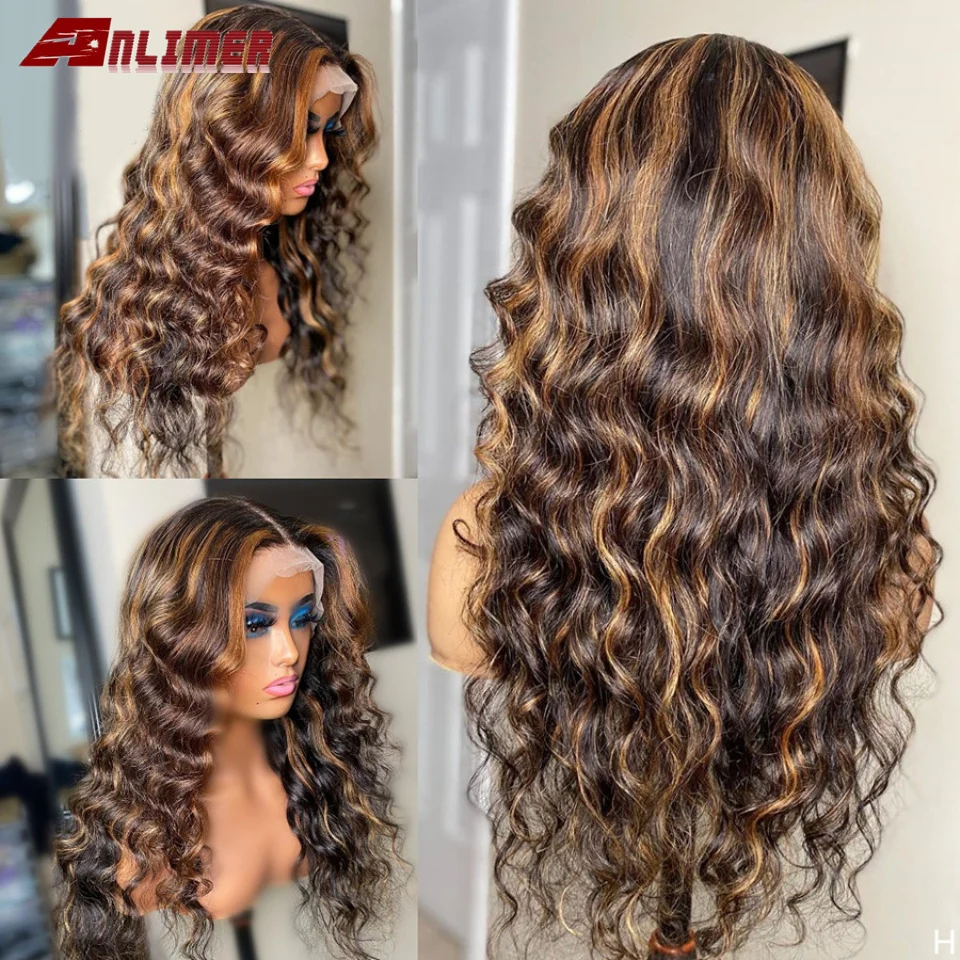 

Highlight Loose Wave 13x6x1 T Part Lace Front Wig Brazilian Remy Hair Wig Ombre Brown Blonde Lace Wig For Women 180% Density