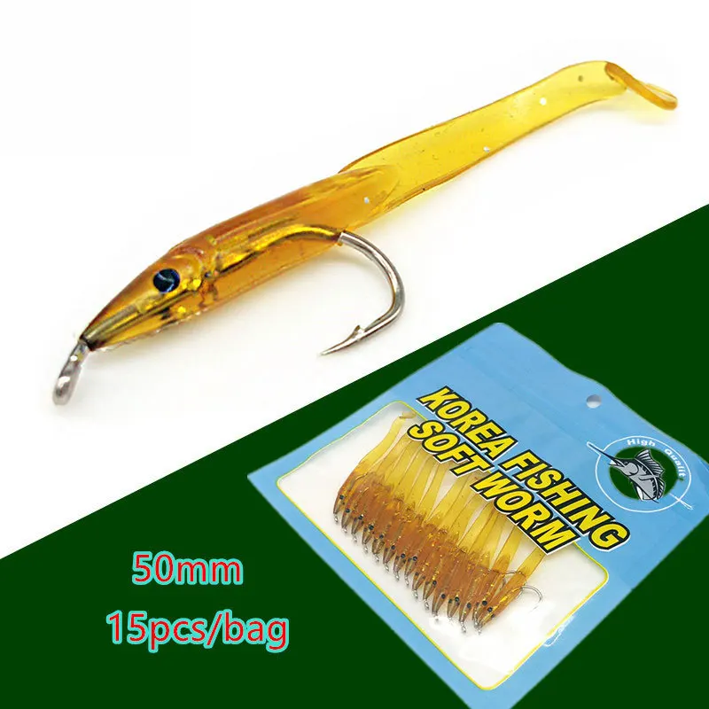 15 шт./лот приманка для рыбной ловли угоря розовые синие мягкие приманки с крючком