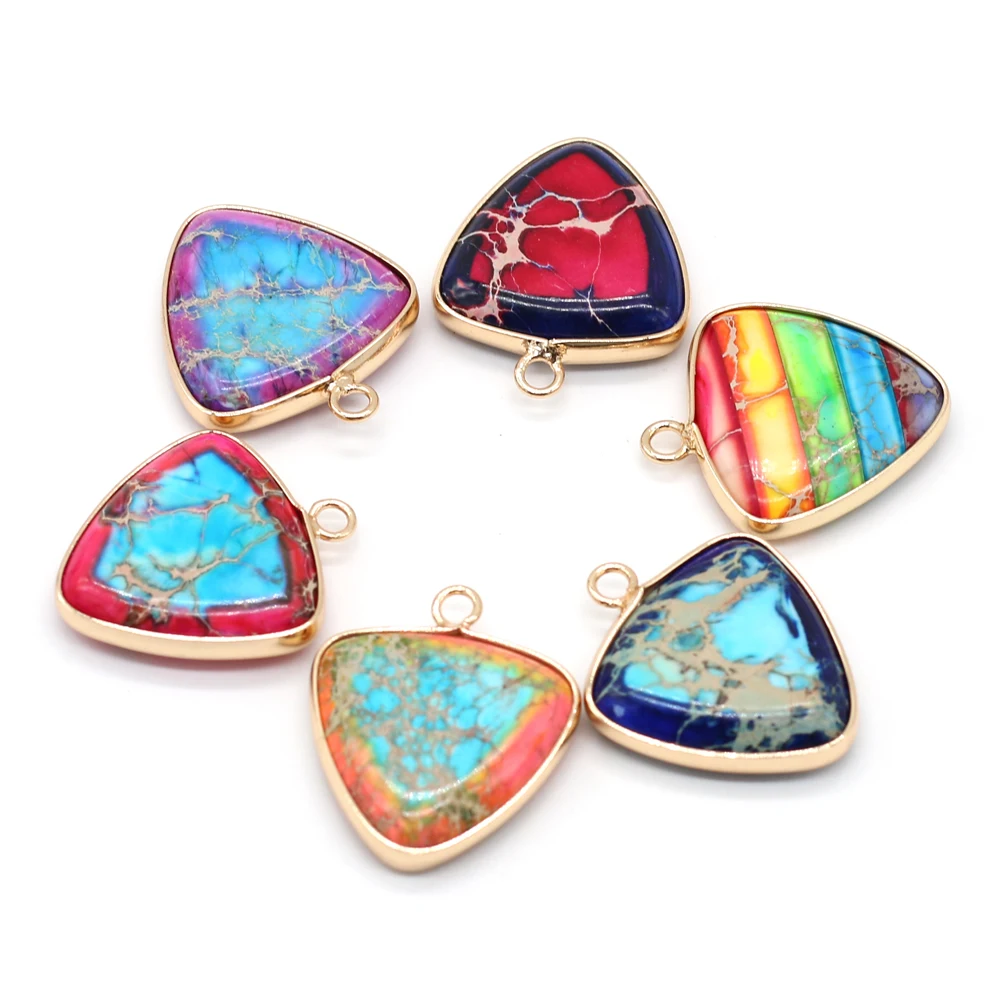 

Natural Gem Triangle Gilt Edge Emperor Stone Pendant Handmade Crafts DIY Charm Necklace Earrings Jewelry Accessories Gift Making