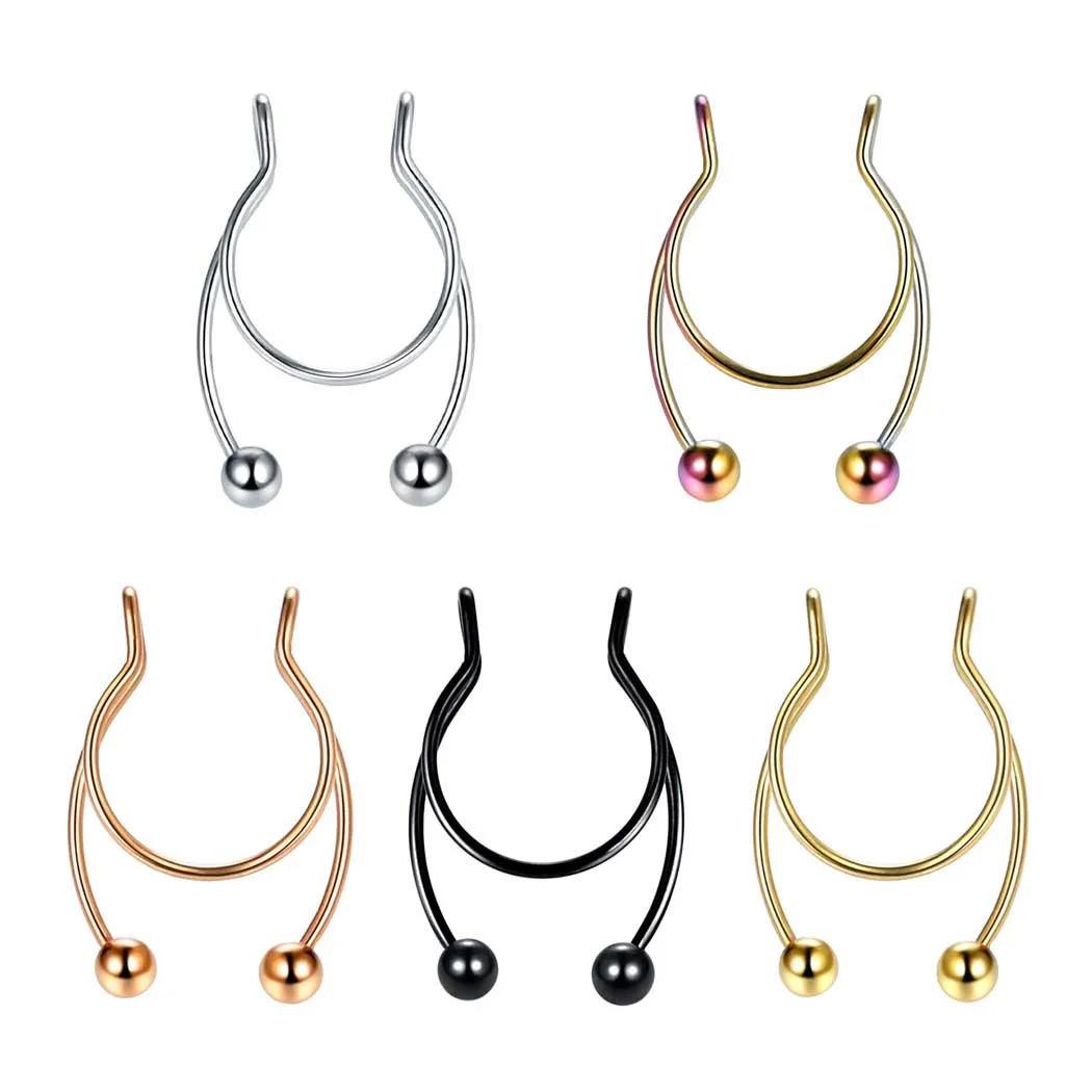 

2pcs Fake Nose Ring Clip Hoop Septum Non Piercing Surgical Steel Hip Hop Rock Nose Piercings Sexy Body Jewelry For Girl Men