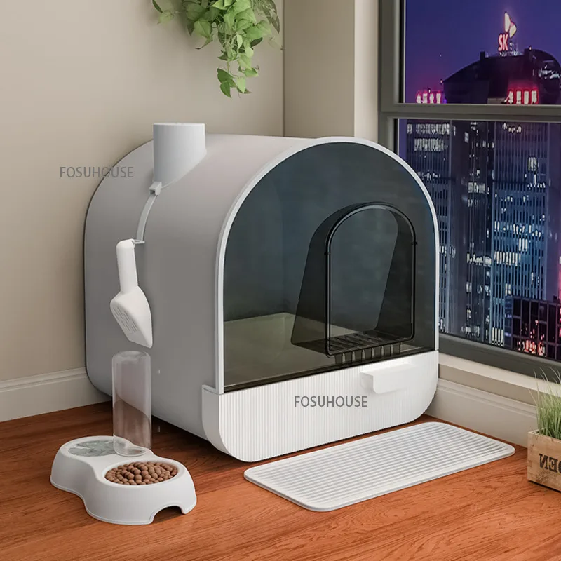 Полностью закрытый контейнер для кошачьего туалета большой с защитой от