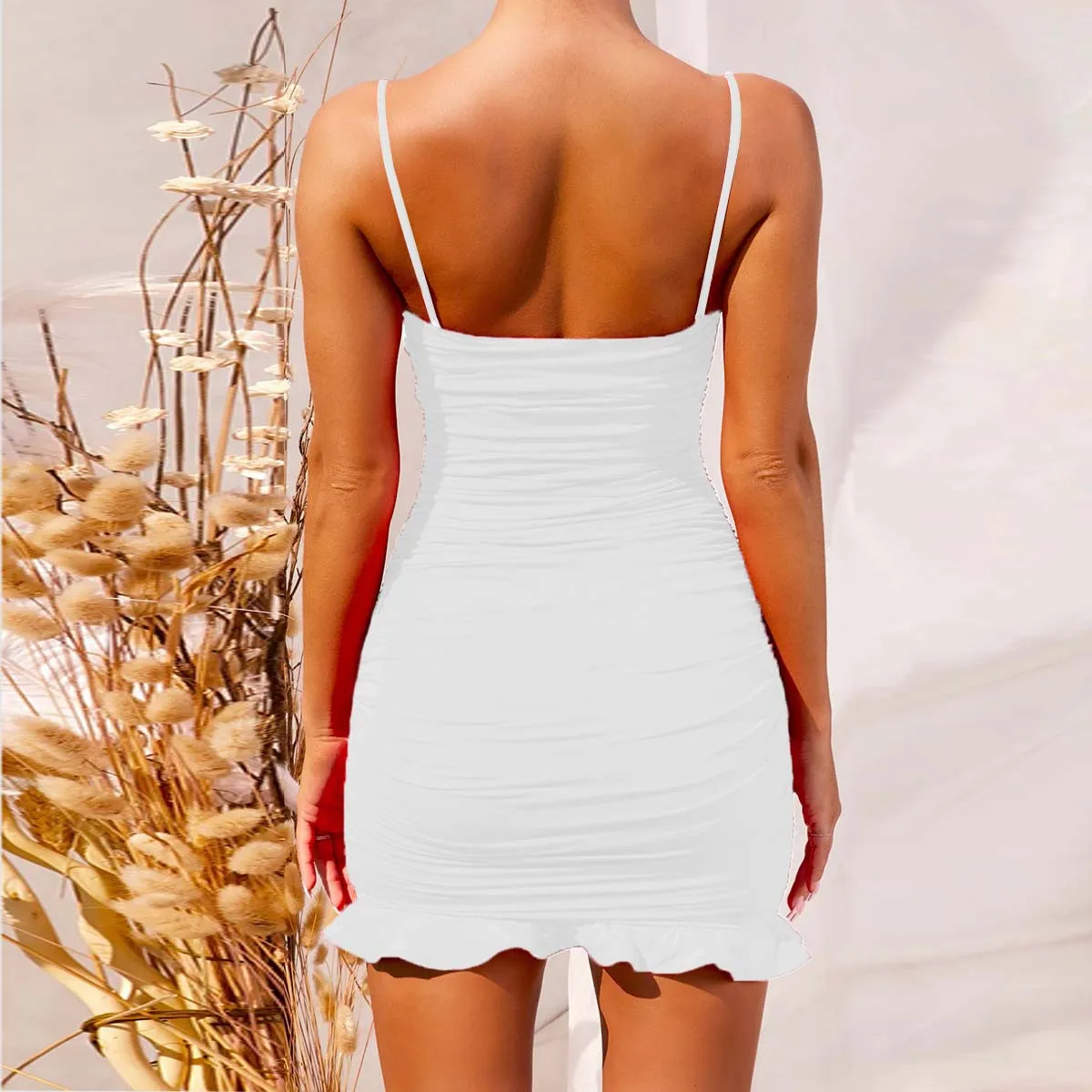

2021 Summer Ruffles Red Dress Women Pleated Strap Sexy Nightclub Party Evening Bodycon Vintage Beach Mini Dresses Woman Black