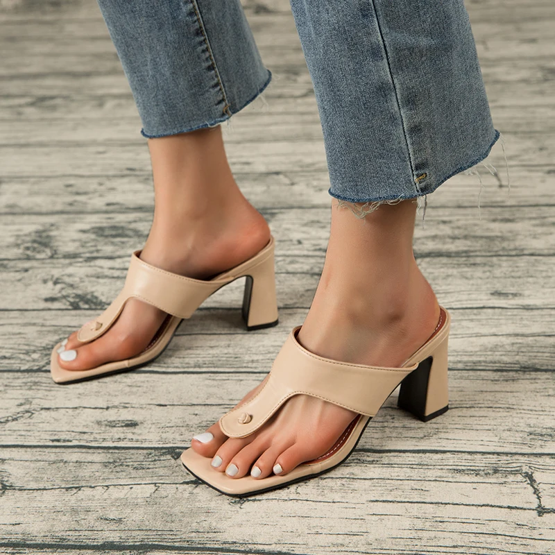 

Шлепанцы женские на высоком квадратном каблуке, сланцы, квадратный носок, сланцы, роскошные дизайнерские, летняя модель 2021