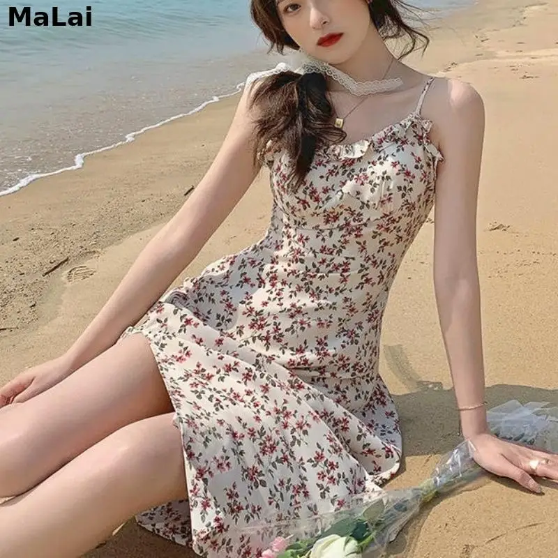 

Женское платье миди с открытой спиной, элегантное приталенное платье с цветочным принтом, в ретро-стиле, с V-образным вырезом, с разрезом, для вечеринок, на лето, 2021