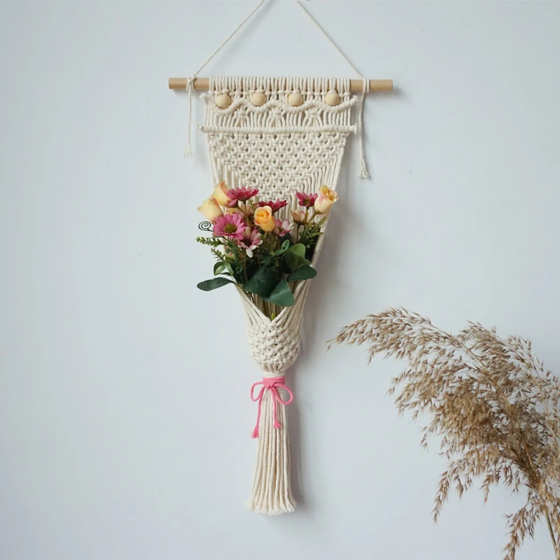 

Hand Woven Macrame Tapestry Flower Pot Woven Basket Wall Hanging Boho Chic Bohemian Apartment Dorm Wedding Decor Home Decoration