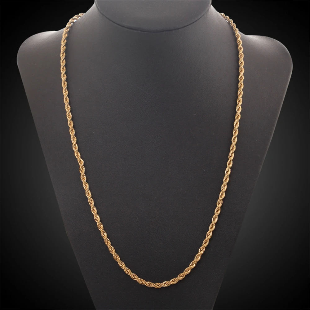 18K Gold Plated Jewelry Sets For Man Women 4mm Twisted Chain Necklace & Bracelet 2 pcs Jewellery Set Accessories Bijoux Gifts - купить по
