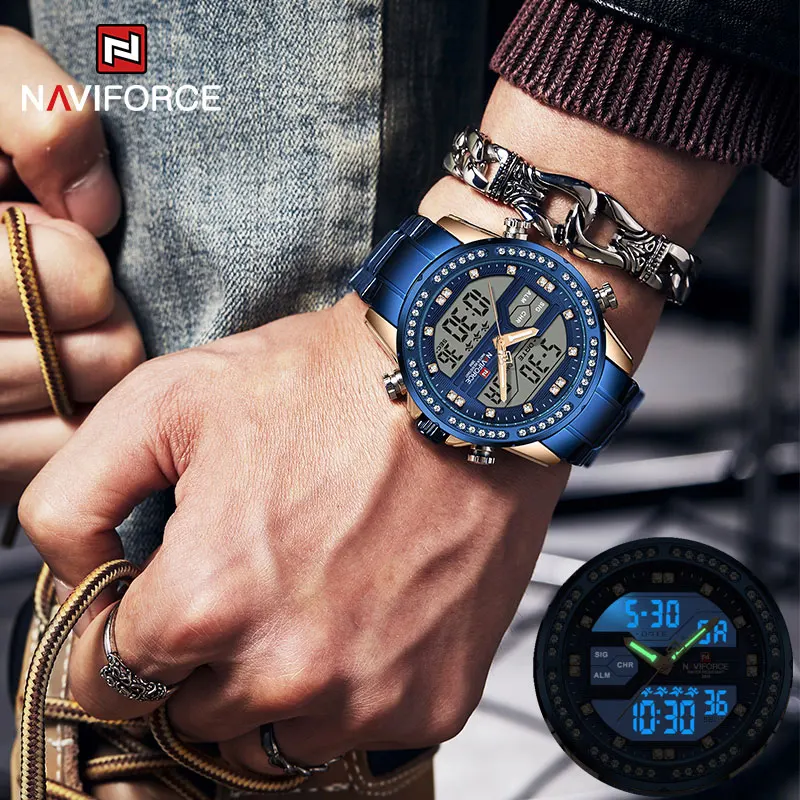 Часы наручные NAVIFORCE Мужские кварцевые спортивные водонепроницаемые цифровые с