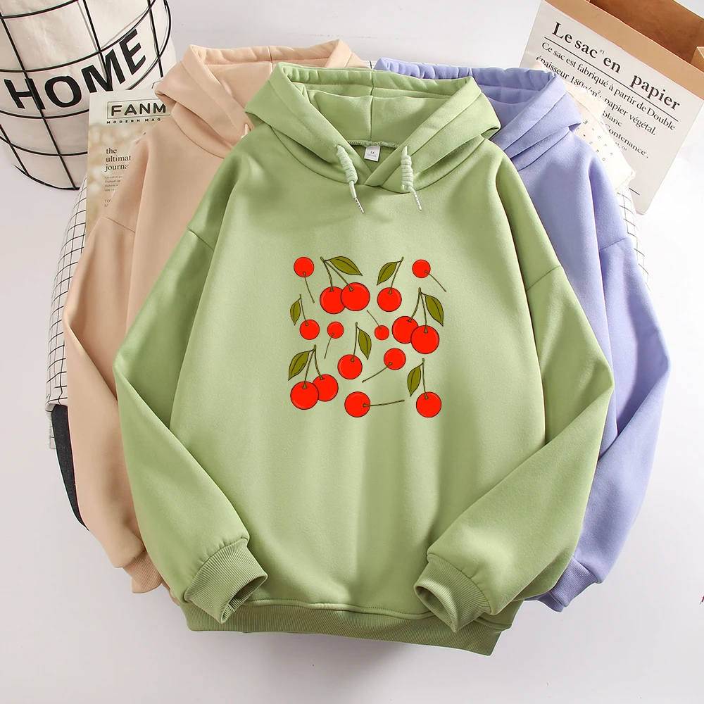 Cute Cherry Sweatshirt Oversize Harajuku Hoodie Woman Autumn Winter Long Sleeve Sweetshirt for Girls Plus Size Hoodies Pink Tops