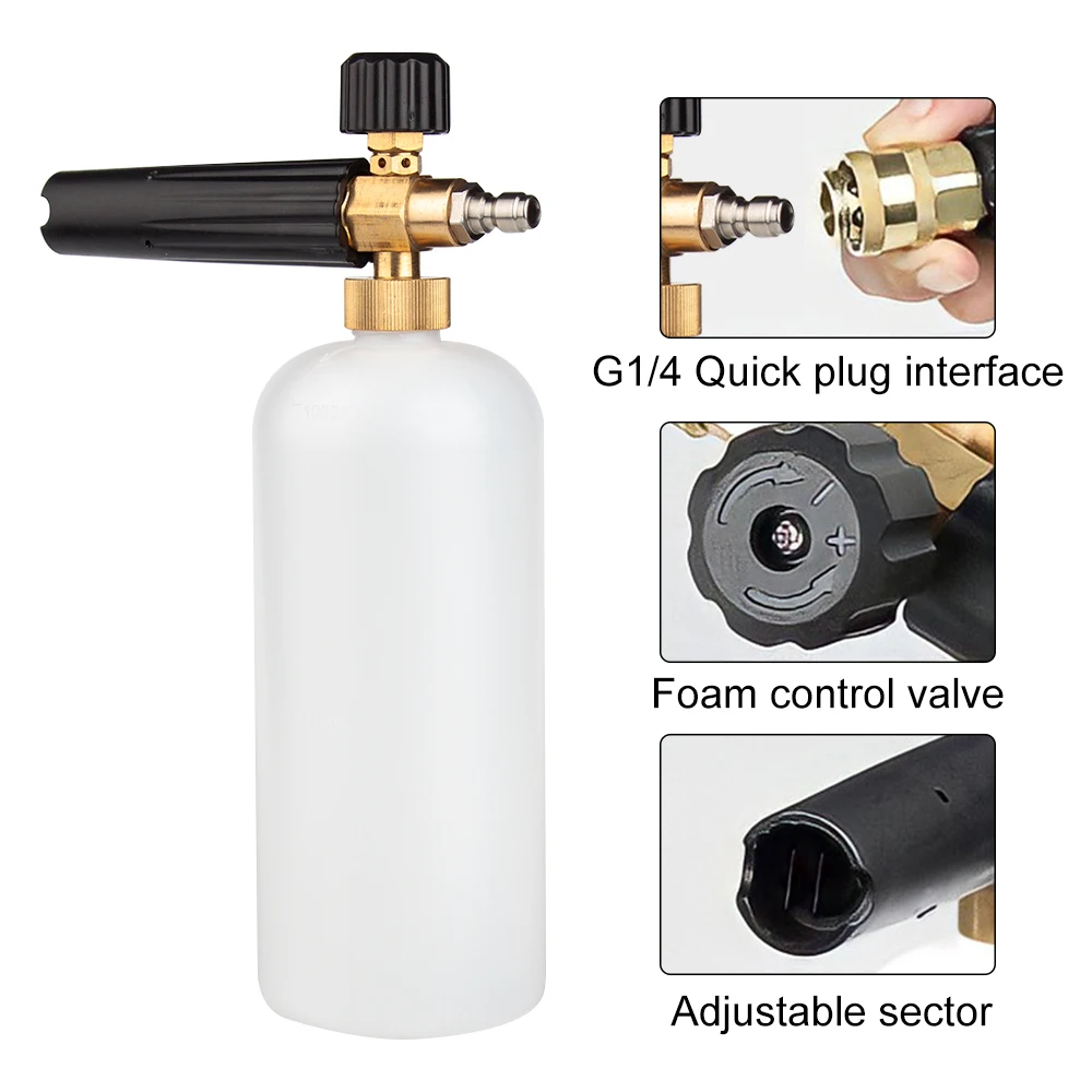 

1 л, пенная насадка для автомойки, генератор пены, пенная насадка, пенная пушка, автомойка высокого давления для 1/4, быстрый разъем