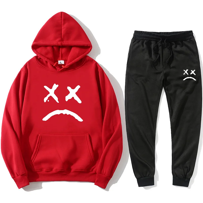 

dropship Lil Peep Hoodie Set Hell Boy Lil.peep Hooded Pullover + Pants for Men and Women Sudaderas Cry Hoddie Sweatshirt Pants