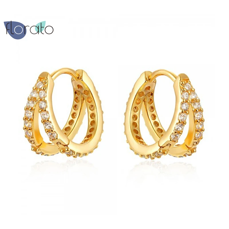 

925 Sterling Silver Earrings Hoops For Women Double Row Diamond Light Luxury Zircon Personalized Trend Earring Pendientes Mujer