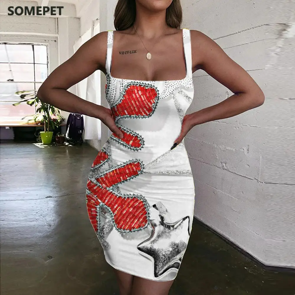 

SOMEPET Christmas Dresses Women Snowflake Vestido Sexy Painting Halter Sleeveless Party Sundress Womens Clothing Club Vintage