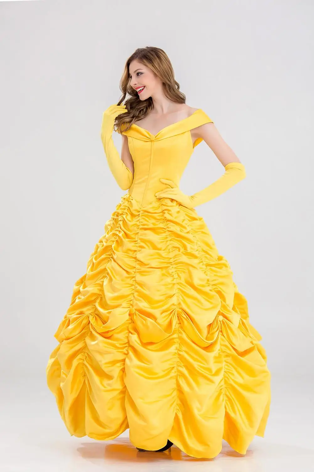 Женское длинное платье желтое принцессы с колокольчиком из м/ф Красавица и