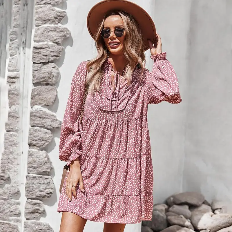 

LUOYIYANG V-neck Long Sleeve Floral Casual Dress Women's Spring and Autumn Fashion and Elegant Party Dresses for Women Clothes
