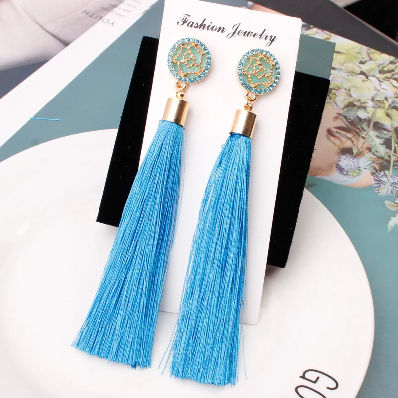 

Fashion Women's Exaggerated Long Style Rose Flower Tassel Earrings