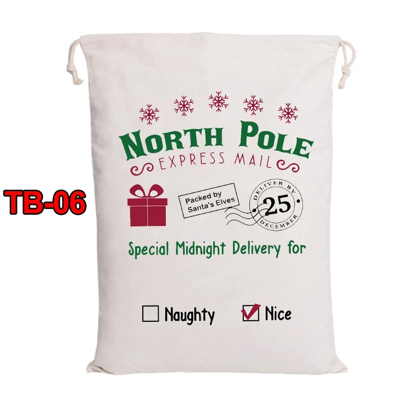Saco de Pap&aacute; Noel de 44 estilos, mezcla de 60 unids/lote, bolsa de regalo con cord&oacute;n, bolsa de tira roja de lona Xmaxs, env&iacute;o r&aacute;pido-2