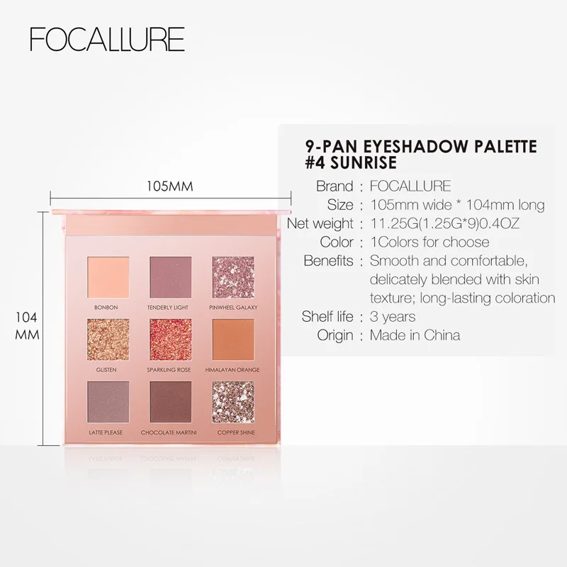 

FOCALLURE 9 Color Eyeshadow Palette INS Matte Shiny Palette Glitter Eye Shadow Long Lasting Waterproof Makeup Cosmetic