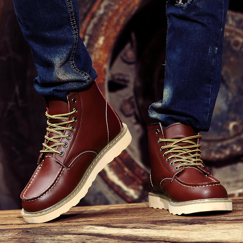 

New style men's leather and cashmere Martin boots, fashionable winter warm boots, high-end outdoor leisure boots