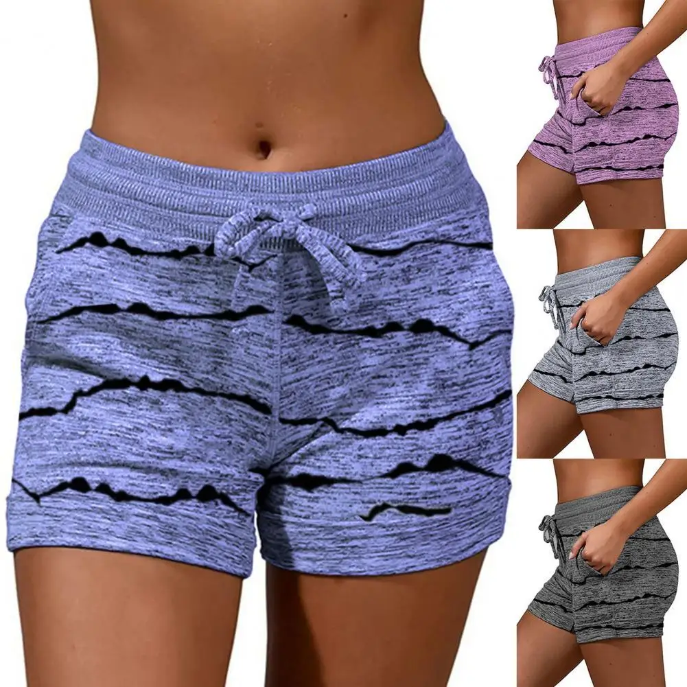 

Women's Clothing Summer New Fashion Women Shorts Striped High Waist Quick Drying Drawstring Pockets Sports Short Pants