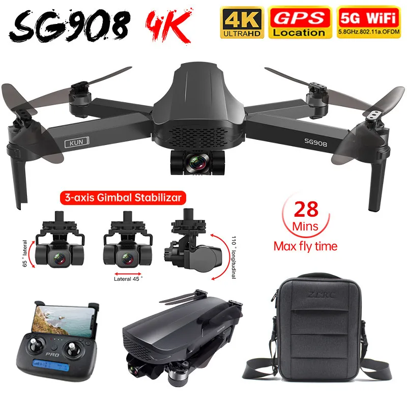 

SG908 Drone 4K GPS Profissional 3-Axis Gimbal EIS 5G WIFI FPV RC Helicopter 1.2KM 50X Foldable Brushless Quadcopter PK SG906 Pro