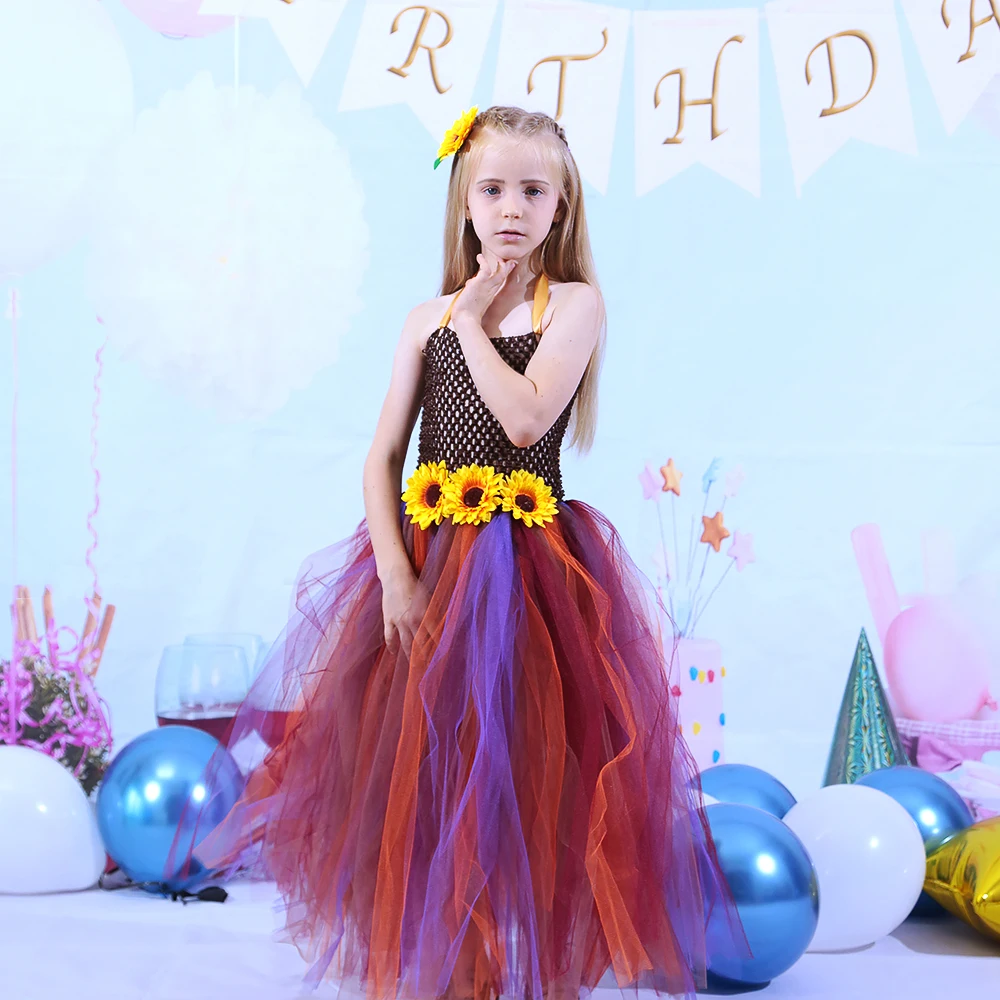 Осеннее платье с цветочным принтом для девочек женское принцессы Детские