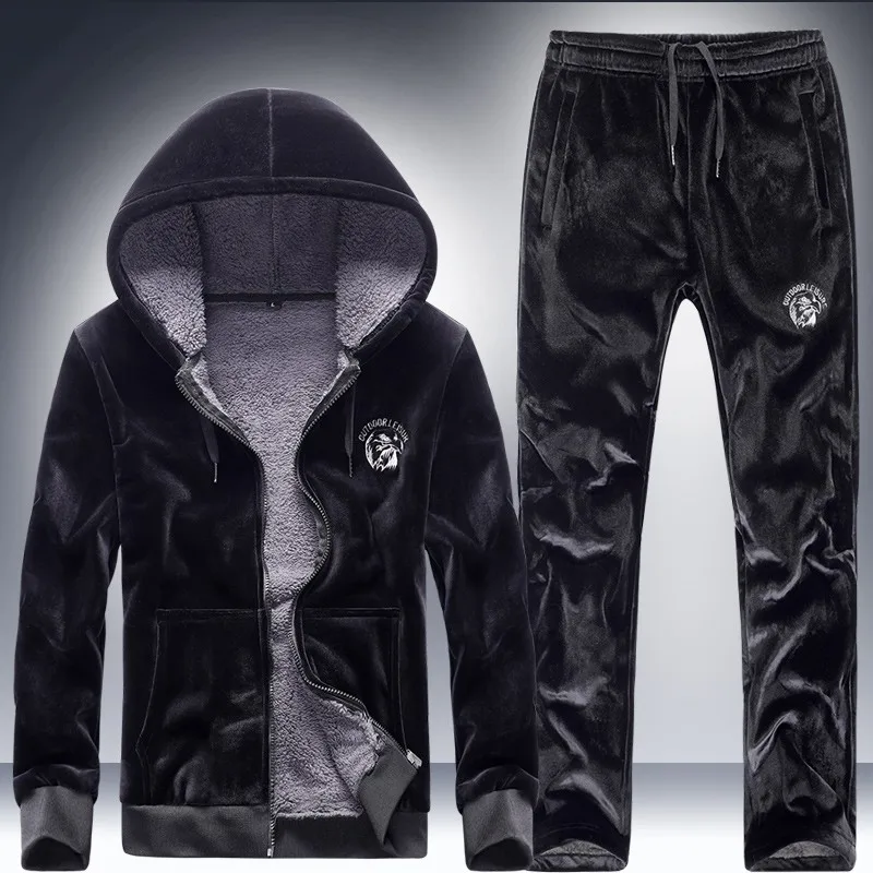 Худи толстовка мужские бархатные бег Комплект из утепленного прокладочным