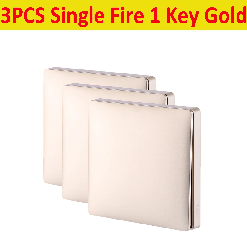 3PCS SingleFire 1key AQara серебристый/Золотой беспроводной умный настенный выключатель одиночный/ноль огонь свет Swich приложение дистанционное управление Интеллектуальный связь умный переключатель - Цвет: 3PCS SingleFire 1key