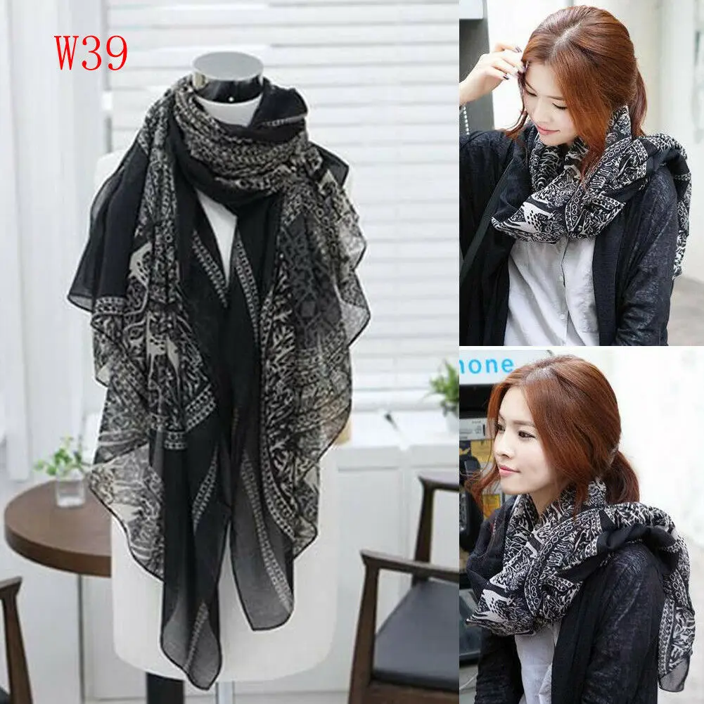 

Women Fashion Scarfs Pretty Long Soft Chiffon Silk Scarf Wrap Shawl Stole Scarves Floral Printing Chiffon Scarf Hot Sale