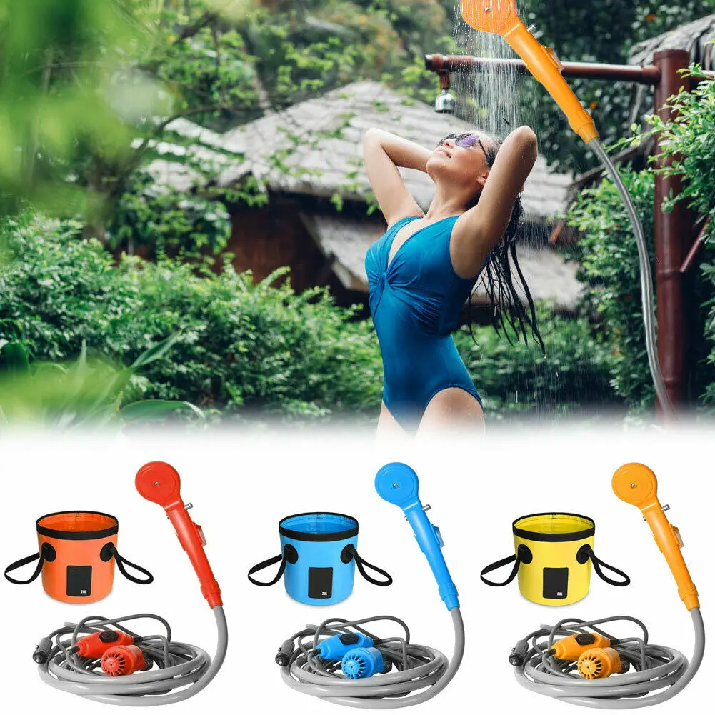

Portable Outdoor Shower with 12V Car Charging Cable Electric Pump Multitool Powerful Car Washer Traveling Camping Equipment