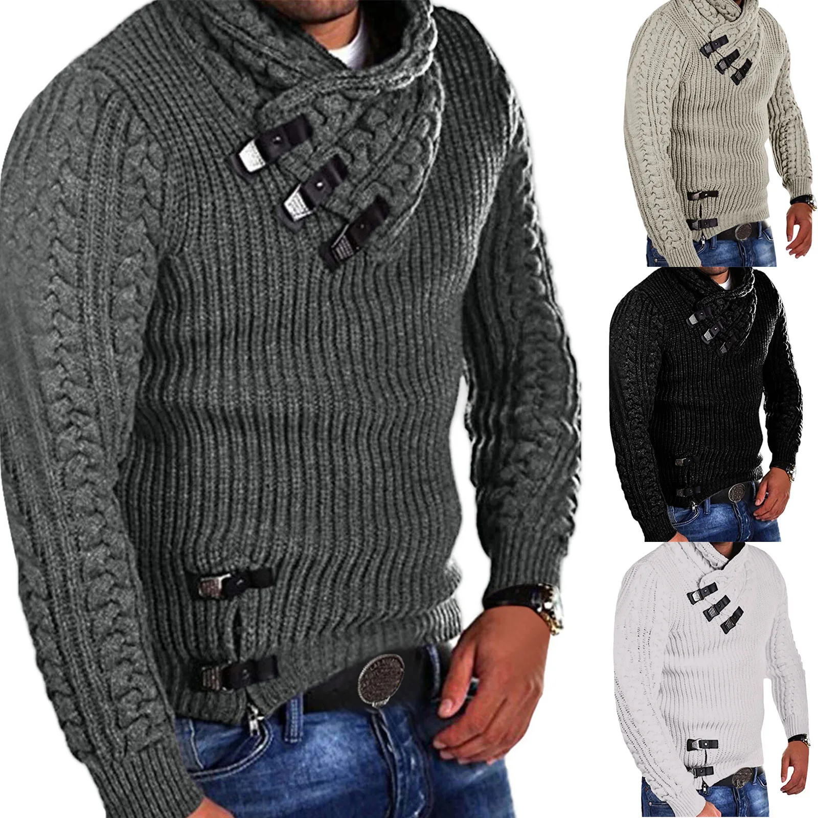 

Men's Streetwear Sweater Autumn Winter Casual Sweater Leisure High Neck Long Sleeve Solid Sweater Knitted Pullovers Basic Tops
