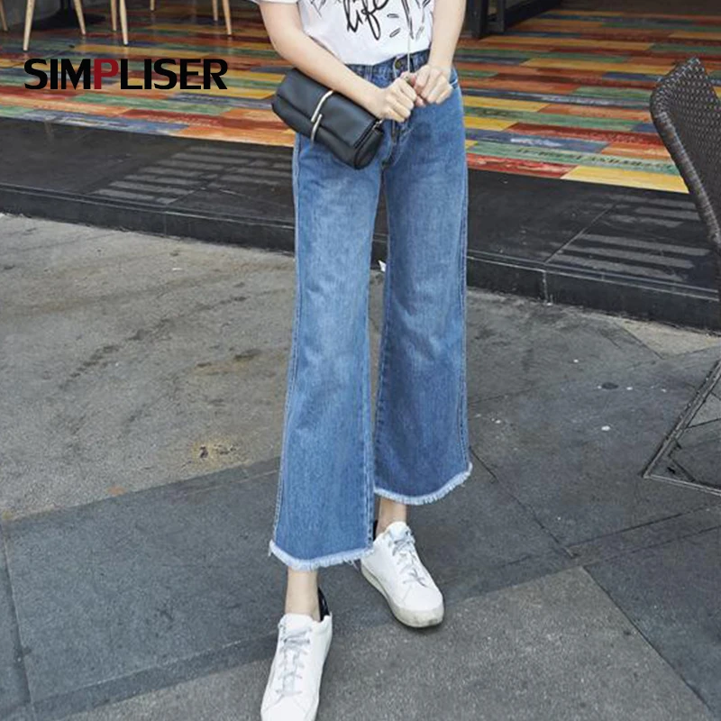 С оборками и штанишки с широкими штанинами для женщин Джинсы бойфренда свободные