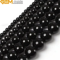 natural stone round black tourmaline beads for jewelry making strand 15inch diy loose bracelet necklace