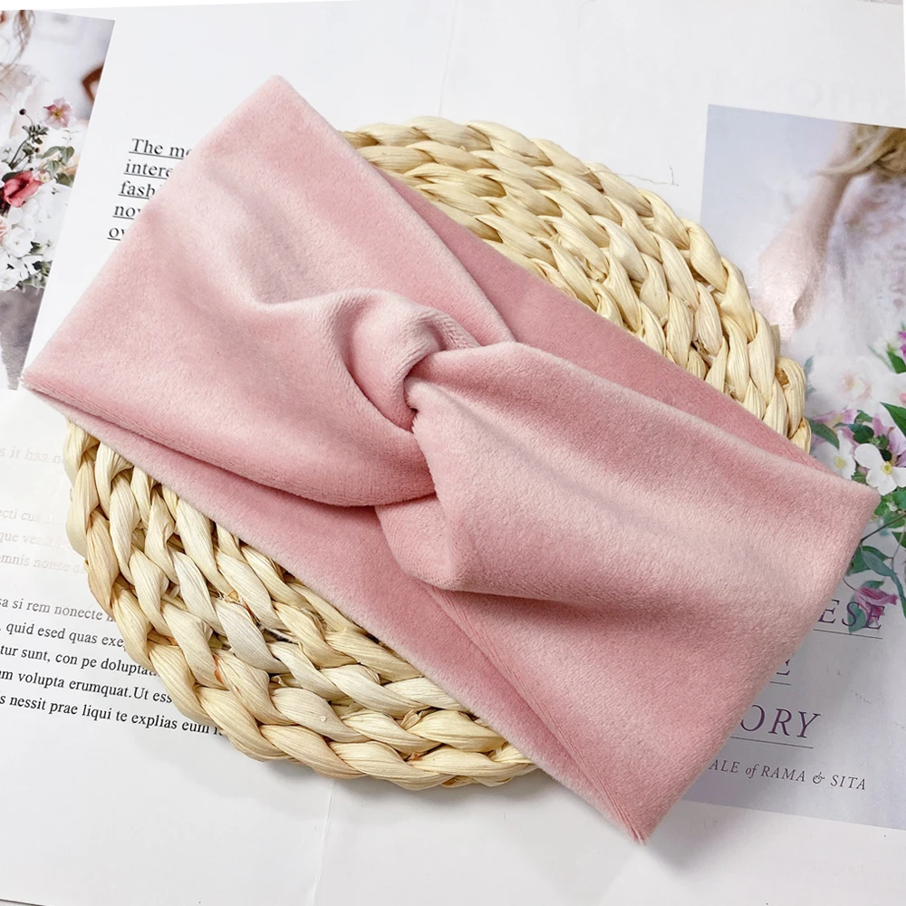 

2020 NEW Women Suede Headband Solid Color Cross Top Knot Wide Elastic Hair Bands Hair Accessories Turban Headwear