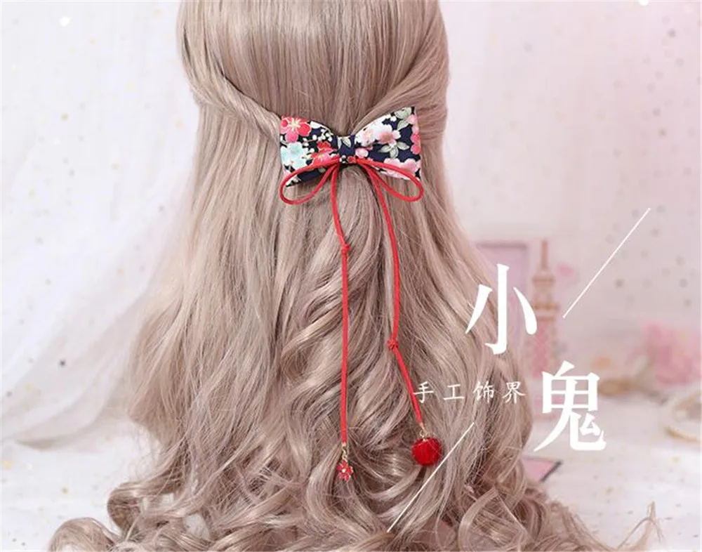 style 15 Ретро-кимоно халат синий бант Головные уборы Аксессуары Лолита косплей кисточки бант боковой зажим шпилька для волос обруч B558 - Цвет: style 15