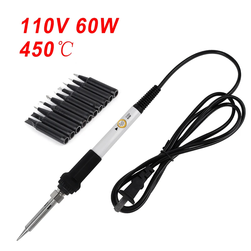 

110V 60W Electric Soldering Irons Temperature Adjustable Electric Iron Mini Handle Heat Pencil 10pcs tips Soldering Iron set