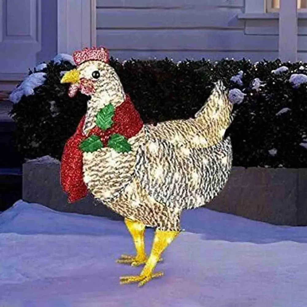 

Светящаяся курица с шарфом, персонализированные рождественские украшения для цыплят, солнечные фонари для дорожек на Рождество, уличный де...