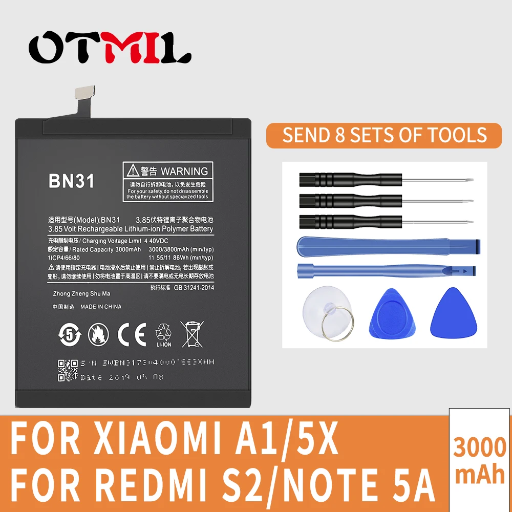 Аккумулятор для телефона XIAOMI BN31 Xiaomi Mi 5X Mi5X Redmi Note 5A/Pro A1 Y1 Lite S2 3000 мАч аккумуляторы и