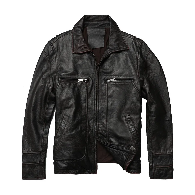 Мужская винтажная куртка из натуральной кожи коричневая мотоциклетная плотной