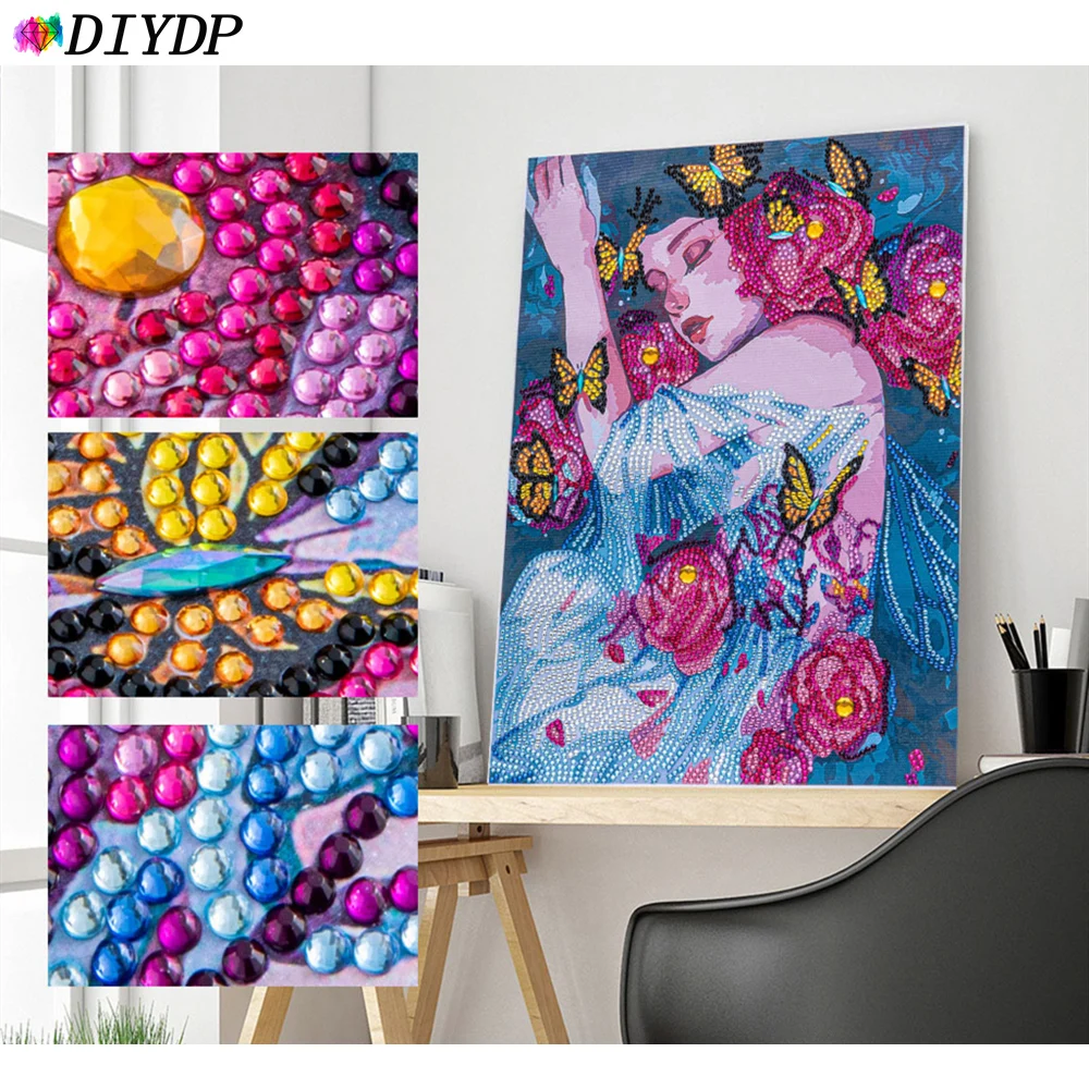 

DIYDP 5D DIY Diamond Painting Special Shape Portrait Rhinestones Girls Partial Round Embroidery Mosaic Cross Stitch Home Decor