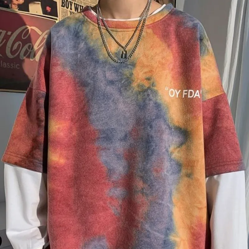 

2021Spring Tie-dye Hoodie Men's Fashion Casual O-neck Sweatshirt Men Streetwear Korean Hip-hop Pullover Hoodies Mens Hoody M-5XL