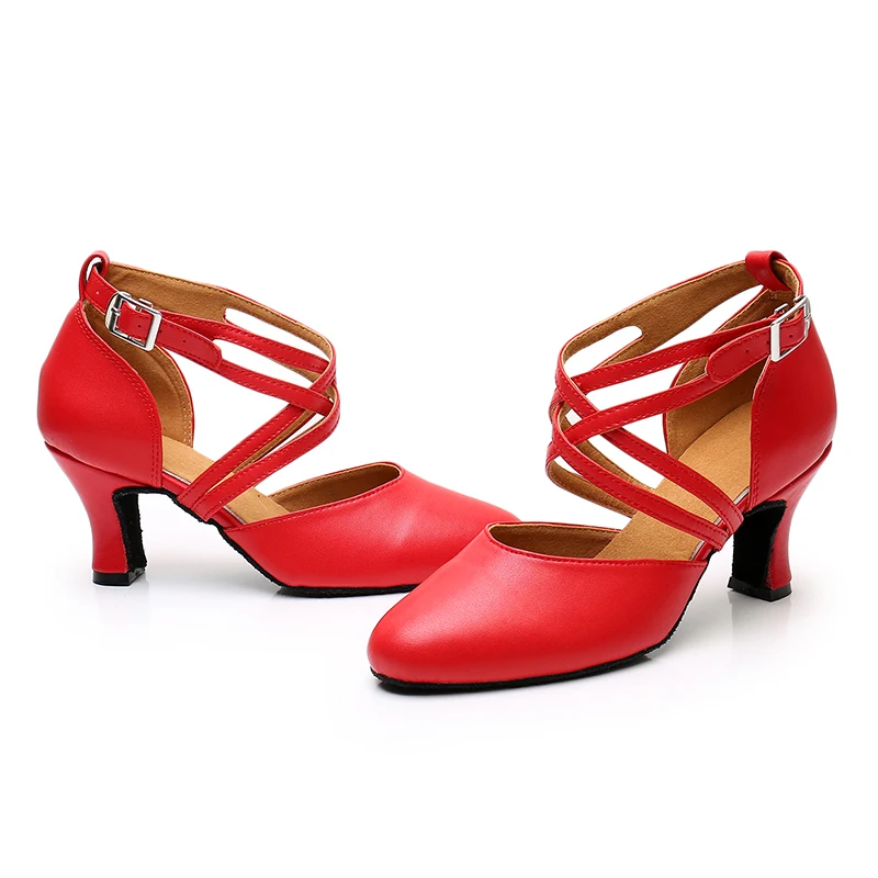 DKZSYIM Modern Dance Shoes Black/Red Leather Ballroom Tango/Salsa Dance Shoes Close Toe Professional Dance Shoes High Heels
