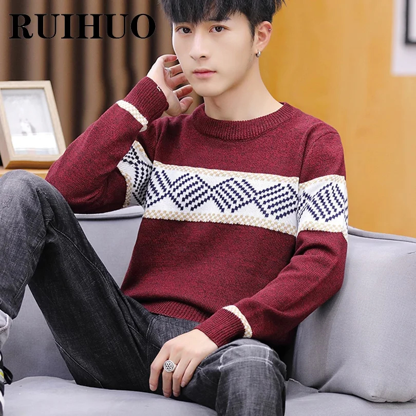 

RUIHUO O-Neck Sweater Men Fashion Hip Hop Streetwear Mens Sweater Clothing Pull Vintage 2XL 2021 Autumn Winter New Arrivals