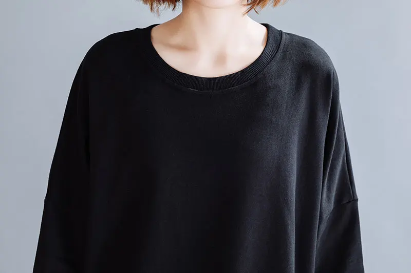 DIMANAF Autumn Winter Plus Size Women T-Shirt Basic Tunic Tops Shirts Cotton Long Sleeve Loose Casual Female Clothes Solid Black