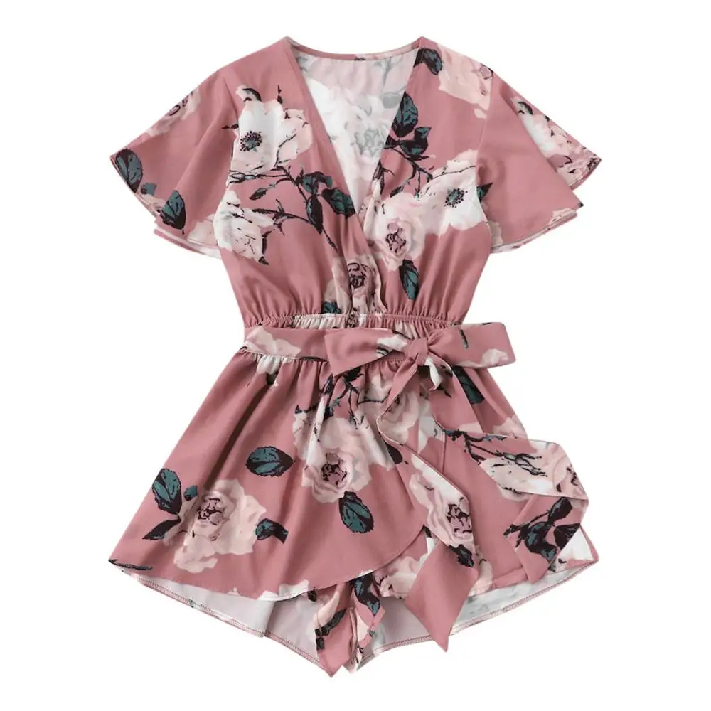 Bohemian Women's Shorts Jumpsuit V-Neck Bow Tie Ladies Summer Floral Print Casual Romper Combinaison Short Femme 2019 New Y | Женская