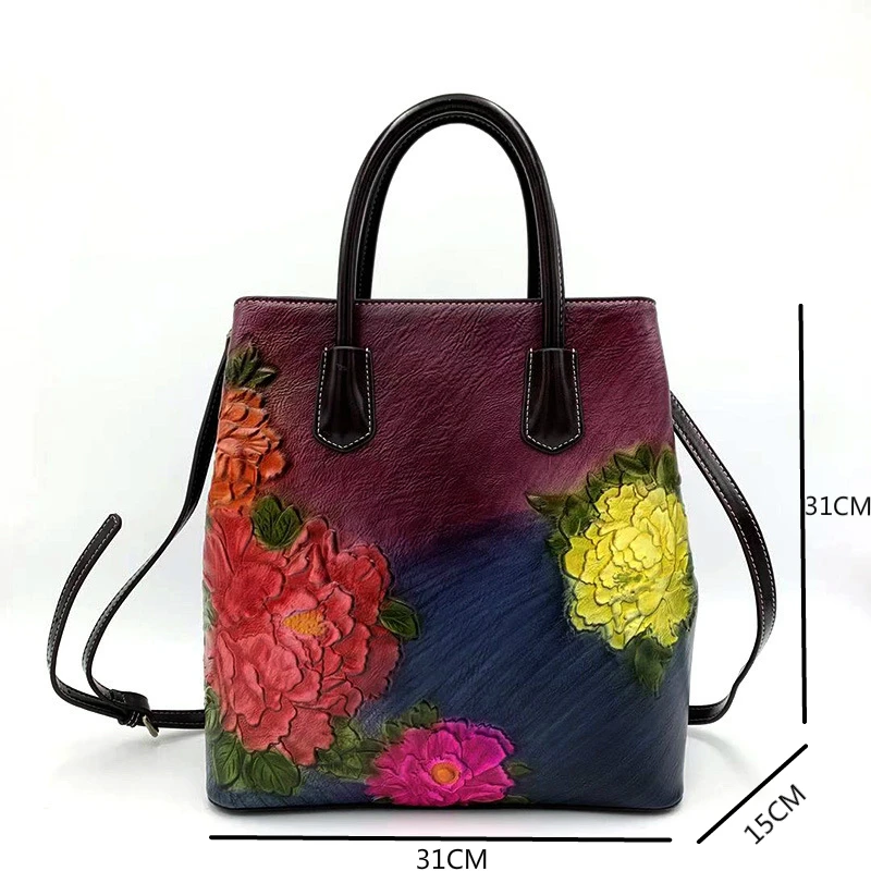 motaora retro women bag vintage bucket shoulder bags for women 2022 new handmade embossed leather handbag floral tote bag female free global shipping