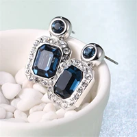 cocom luxury geometric stud earrings for women 2021 trend blue square austrian crystals fashion wedding party accessories gift