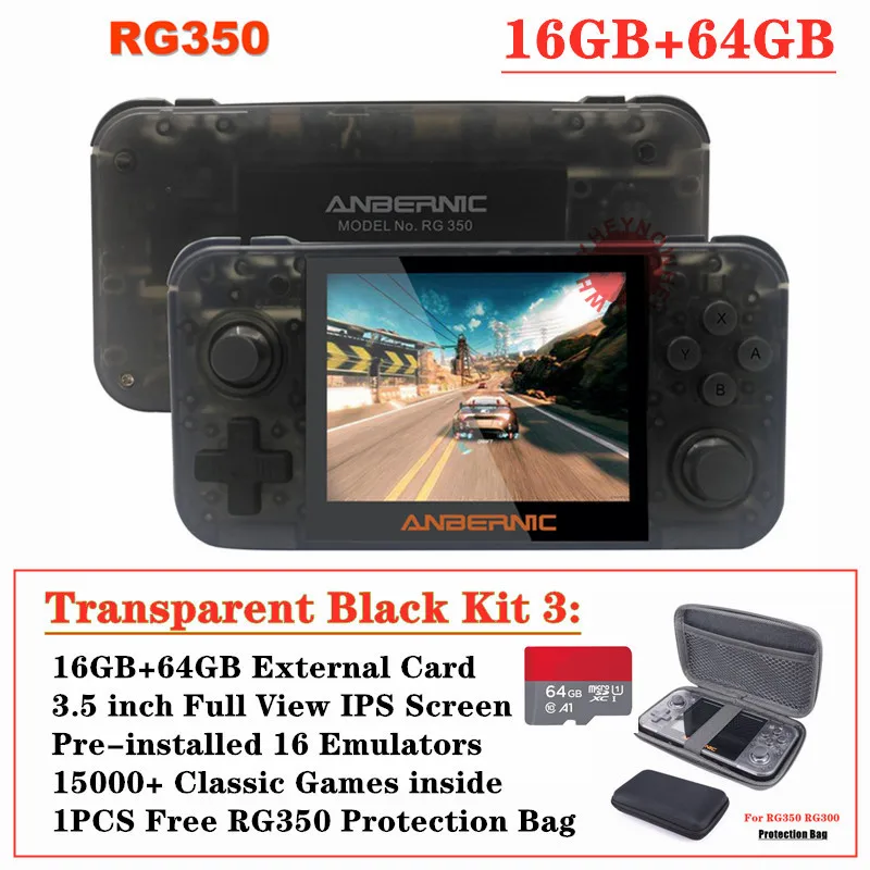 Transparent B 80GB HEYNOW RG350 Linux система Ретро игровая консоль 3,5 дюймов ips экран RG 350 портативный игровой плеер 32G/64G карта 10000+ игровой 16 эмулятор - Цвет: Transparent B 80GB