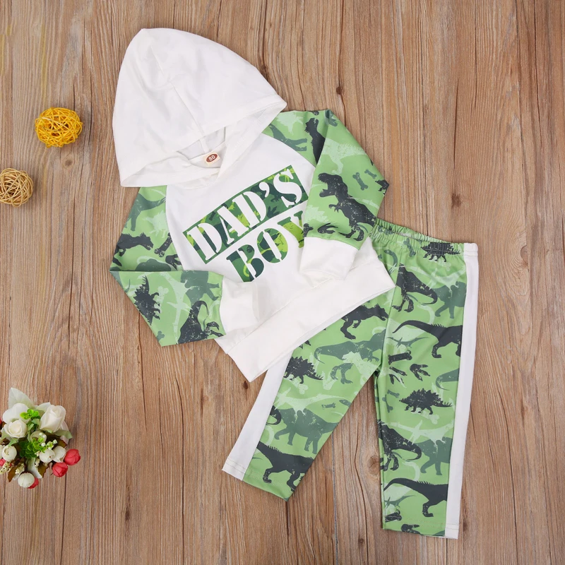 

lioraitiin 0-3years Toddler Baby Girl 2 Piece Top Pants Suit Letter Dinosaur Printed Long Sleeve Hooded Collar Fashion Sets