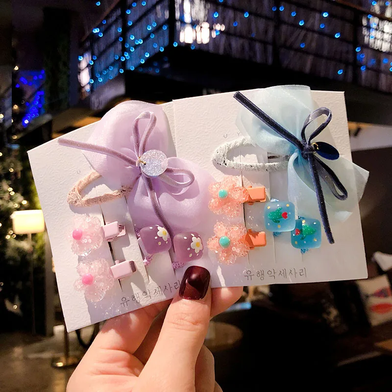 5/8 Pcs Children Cute Cartoon Flower Fruit Ornament Hair Clips Baby Girls Lovely Rubber Bands Hairpinds Kids Accessories |