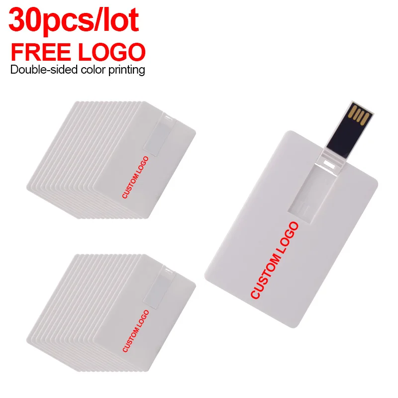 

30pcs/lot USB Flash Drive 4GB 16GB 32GB 64GB Card Pendrive Business Gift Stick Credit Pen Drive( free custom LOGO)